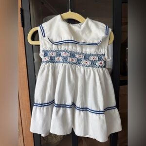 Vintage 1980s Polly Flinders Hand-Smocked Sailor Dress Toddler girl collar